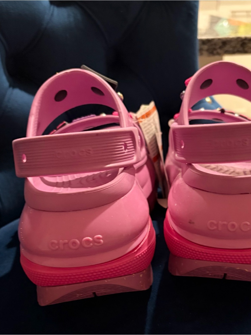 CROCS Pink Platform Wedge Slide Sandals with Fashion Charms - Picture 4 of 4